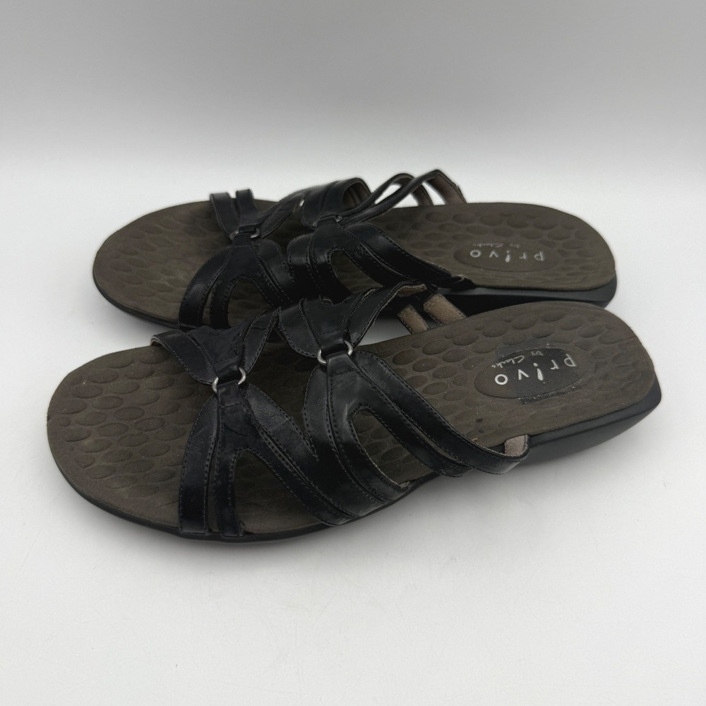 Clarks Privo Sandals Women 7M Black Strappy Comfort Slide Walking Shoes